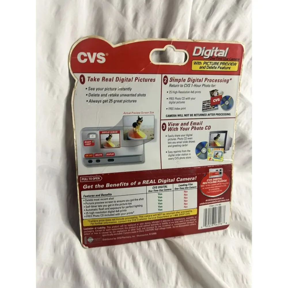 Digital Camera One Time Use Cvs 25 Indoor Outdoor Picture Preview Delete Feature